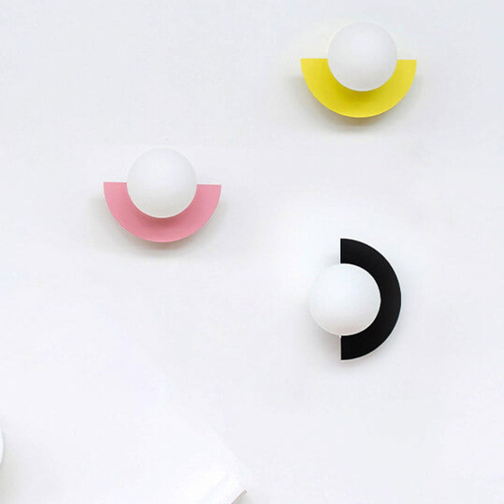 Modern Glass Globe Wall Light with Colourful Semicircle Backplate