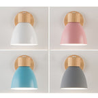 Modern Macaron Wall Light with Wooden Base and Adjustable Metal Shade