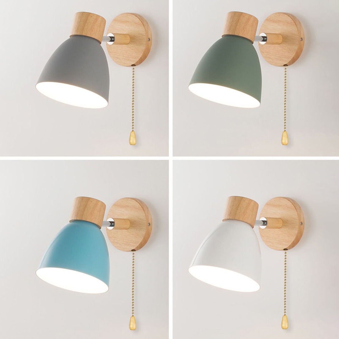 Modern Macaron Wall Light with Wooden Base and Adjustable Metal Shade