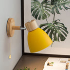 Modern Macaron Wall Light with Wooden Base and Adjustable Metal Shade