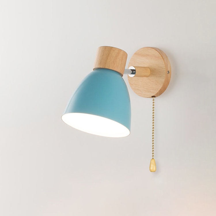 Modern Macaron Wall Light with Wooden Base and Adjustable Metal Shade