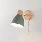 Modern Macaron Wall Light with Wooden Base and Adjustable Metal Shade