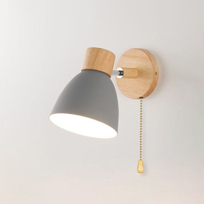 Modern Macaron Wall Light with Wooden Base and Adjustable Metal Shade