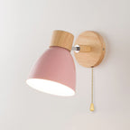 Modern Macaron Wall Light with Wooden Base and Adjustable Metal Shade