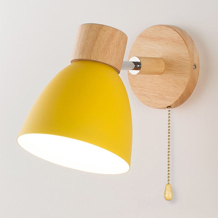 Modern Macaron Wall Light with Wooden Base and Adjustable Metal Shade