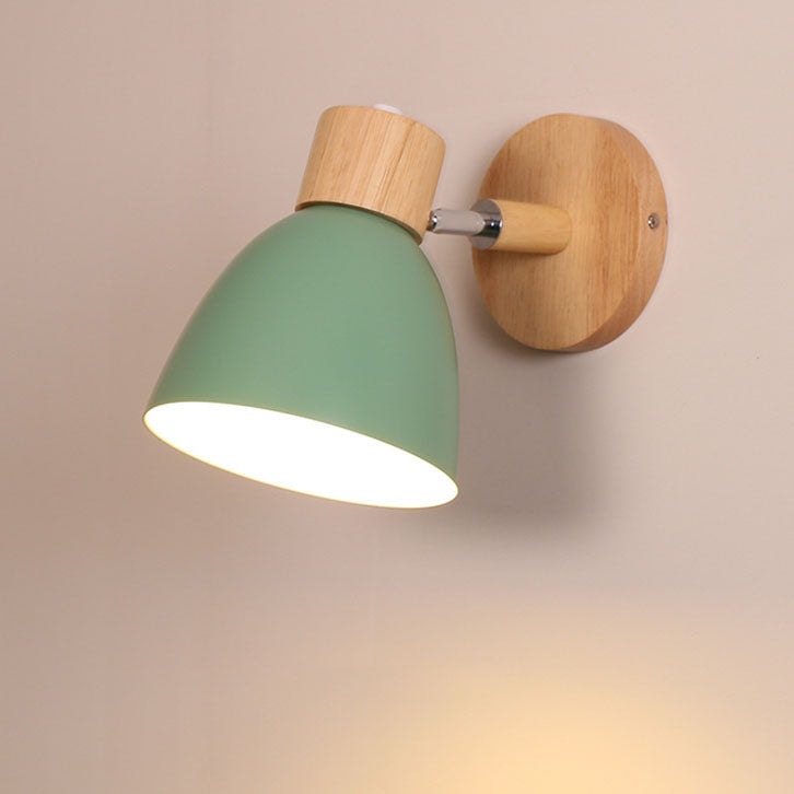 Modern Macaron Wall Light with Wooden Base and Adjustable Metal Shade
