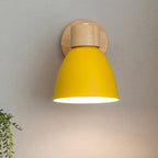 Modern Macaron Wall Light with Wooden Base and Adjustable Metal Shade