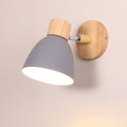 Modern Macaron Wall Light with Wooden Base and Adjustable Metal Shade