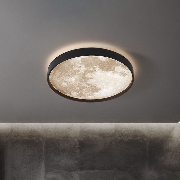 Modern Moon LED Flush Mount Ceiling Light with Slim Metal Frame for Living Room