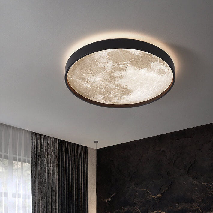 Modern Moon LED Flush Mount Ceiling Light with Slim Metal Frame for Living Room