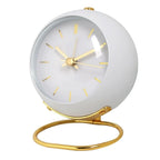 Modern Round Metal Desk Clock with Gold Ring Stand | Quartz Table Clock