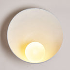 Modern Round Wall Light with Concave Disc Shade and Opal Glass Globe