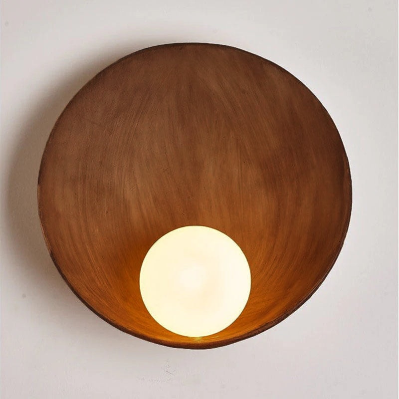 Modern Round Wall Light with Concave Disc Shade and Opal Glass Globe