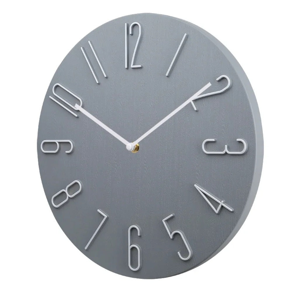 Modern Silent Wall Clock with Raised Numerals and Minimalist Round Dial