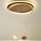 Modern Walnut Grain LED Flush Mount Ceiling Light with Halo Ring for Bedroom