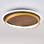 Modern Walnut Grain LED Flush Mount Ceiling Light with Halo Ring for Bedroom