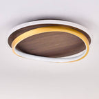 Modern Walnut Grain LED Flush Mount Ceiling Light with Halo Ring for Bedroom