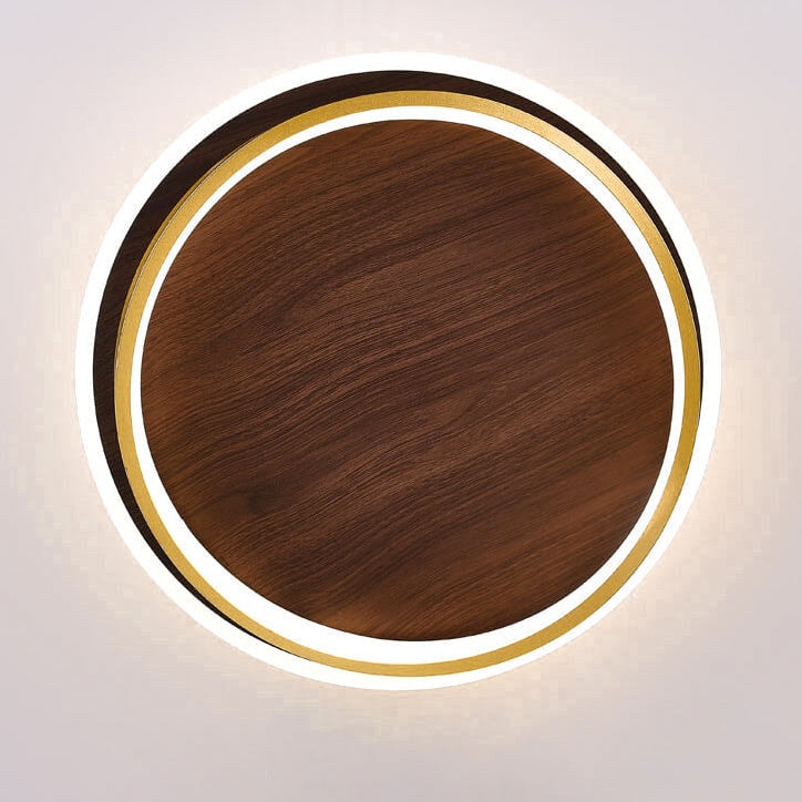 Modern Walnut Grain LED Flush Mount Ceiling Light with Halo Ring for Bedroom