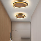 Modern Walnut Grain LED Flush Mount Ceiling Light with Halo Ring for Bedroom