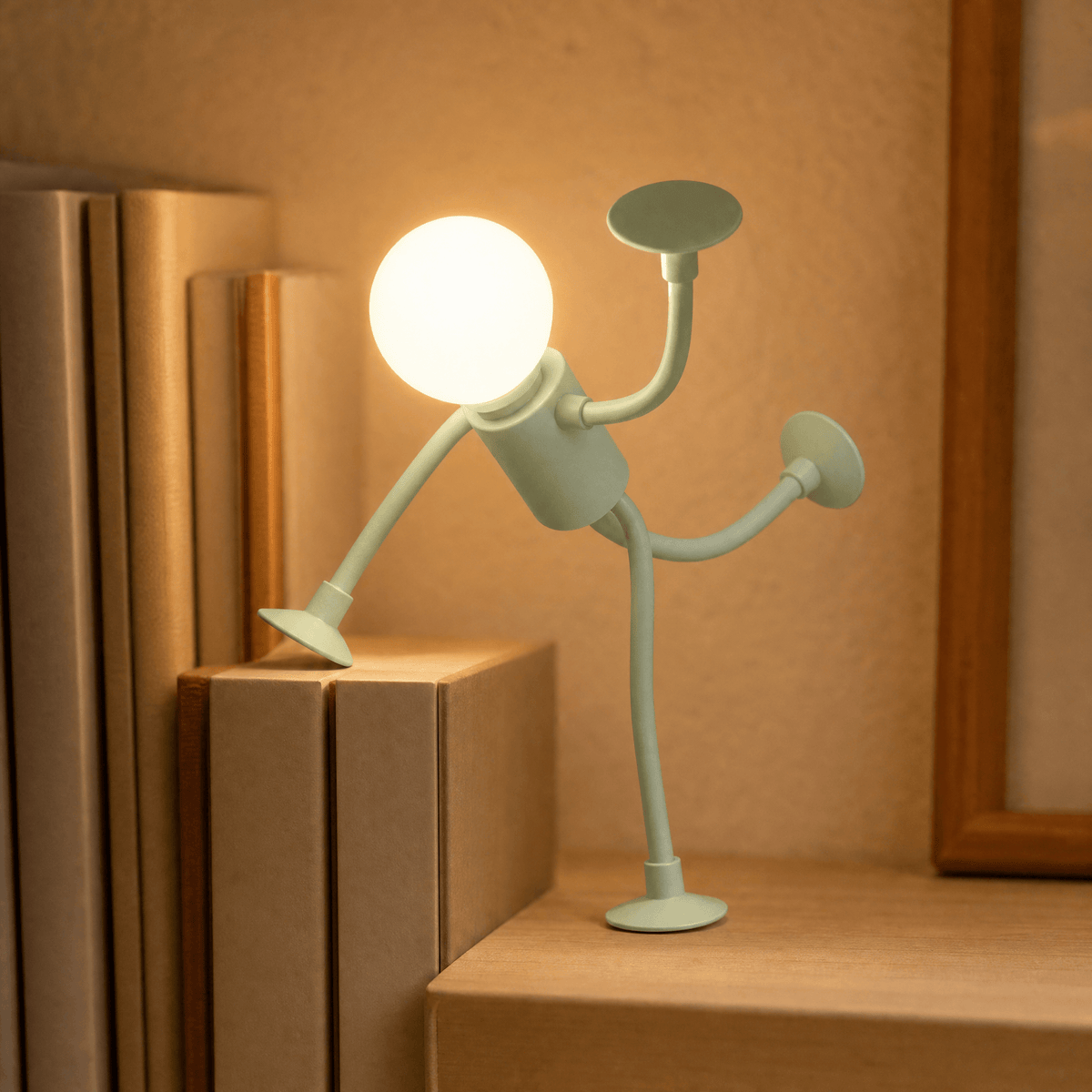 Bendable LED Night Lamp Set of Two Cordless Figure Lamp with Flexible Arms and Suction Cup Feet Battery Powered Warm Mood Light for Bedside and Desk