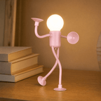 Bendable LED Night Lamp Set of Two Cordless Figure Lamp with Flexible Arms and Suction Cup Feet Battery Powered Warm Mood Light for Bedside and Desk