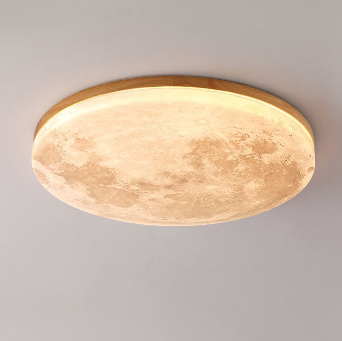 Moon LED Flush Mount Ceiling Light with Wooden Frame for Bedroom