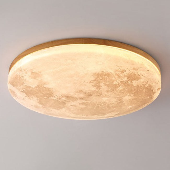 Moon LED Flush Mount Ceiling Light with Wooden Frame for Bedroom