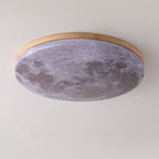 Moon LED Flush Mount Ceiling Light with Wooden Frame for Bedroom