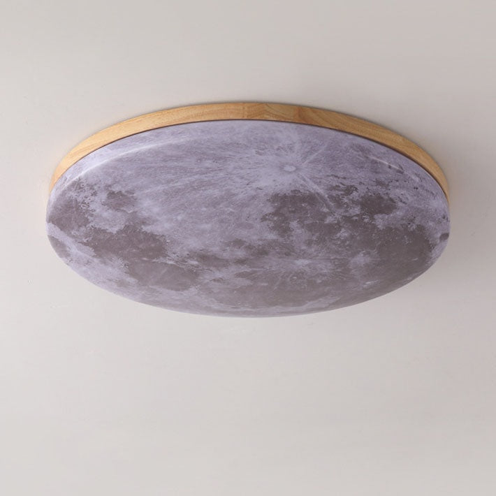 Moon LED Flush Mount Ceiling Light with Wooden Frame for Bedroom