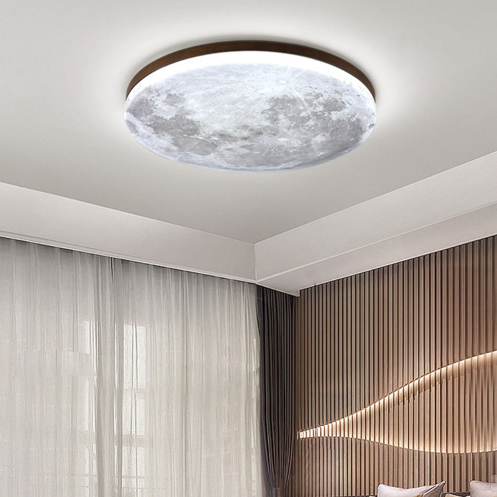 Moon LED Flush Mount Ceiling Light with Wooden Frame for Bedroom
