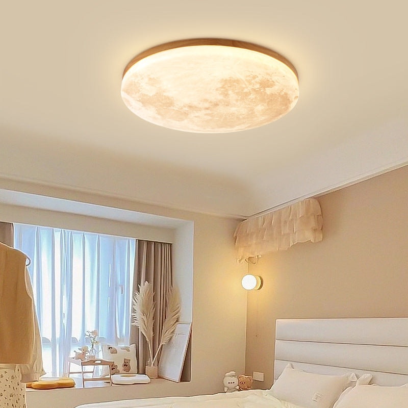 Moon LED Flush Mount Ceiling Light with Wooden Frame for Bedroom