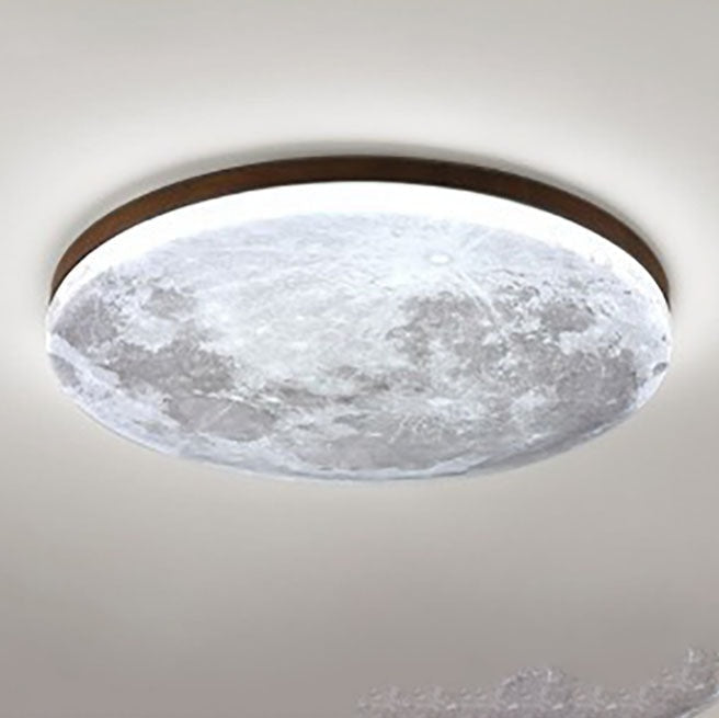 Moon LED Flush Mount Ceiling Light with Wooden Frame for Bedroom