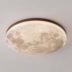 Moon LED Flush Mount Ceiling Light with Wooden Frame for Bedroom