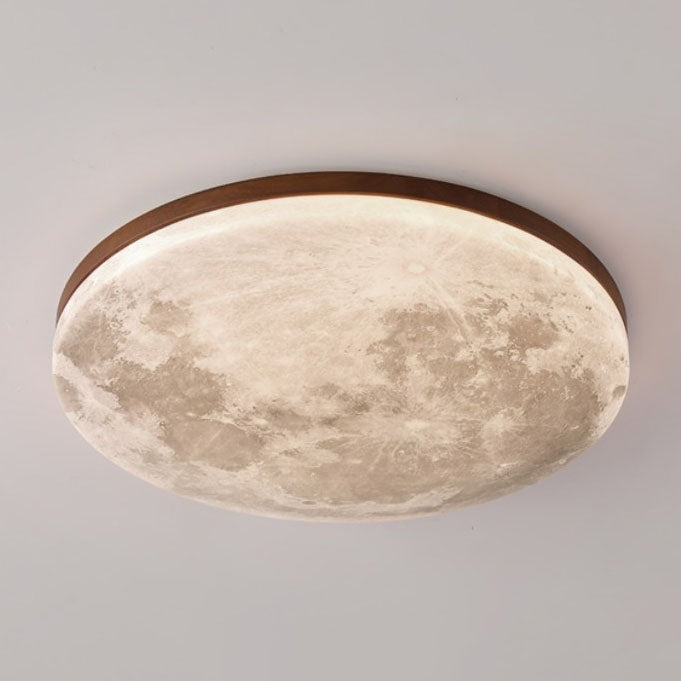 Moon LED Flush Mount Ceiling Light with Wooden Frame for Bedroom