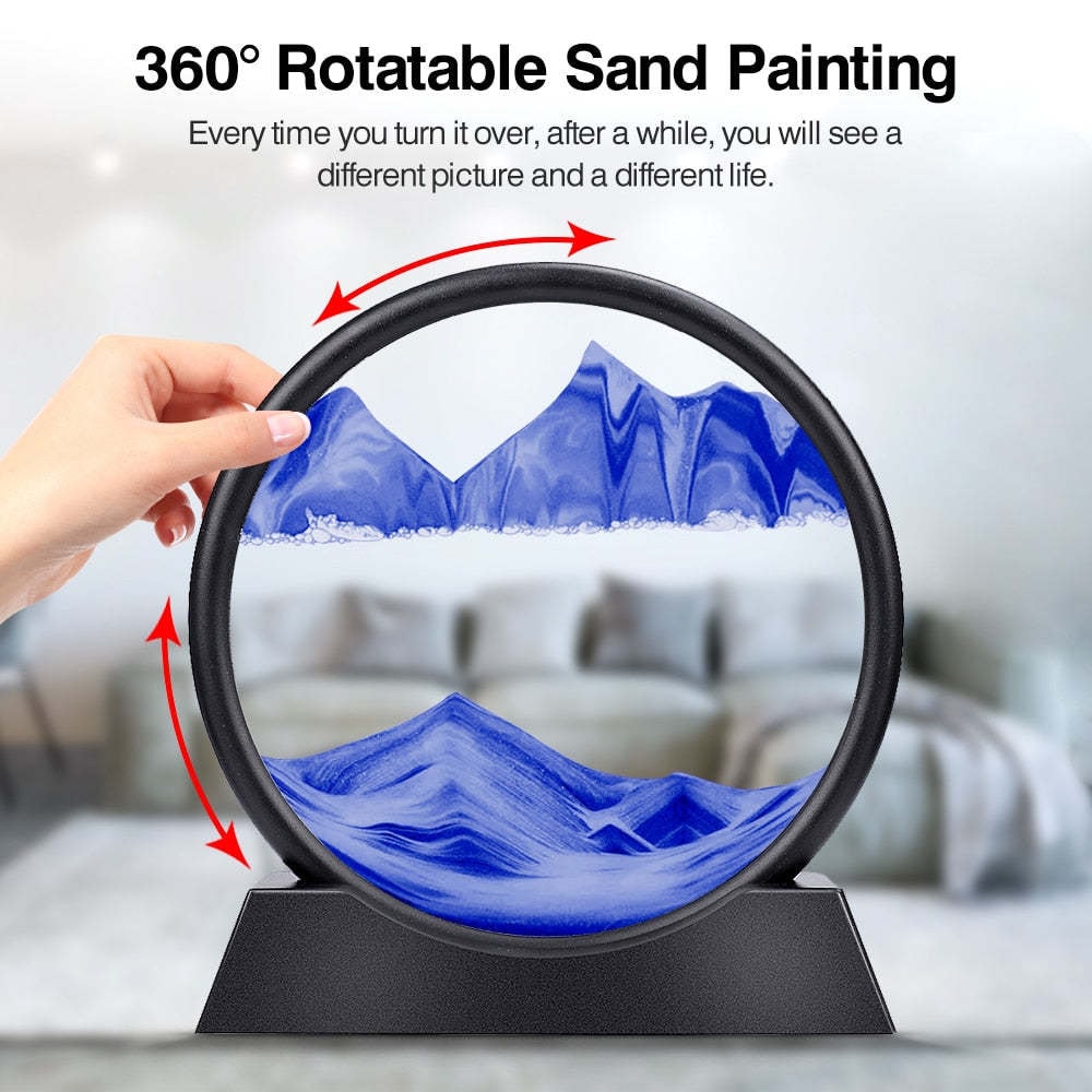 Moving Sand Art Picture Round Glass Sandscape with Stand for Desk Decor