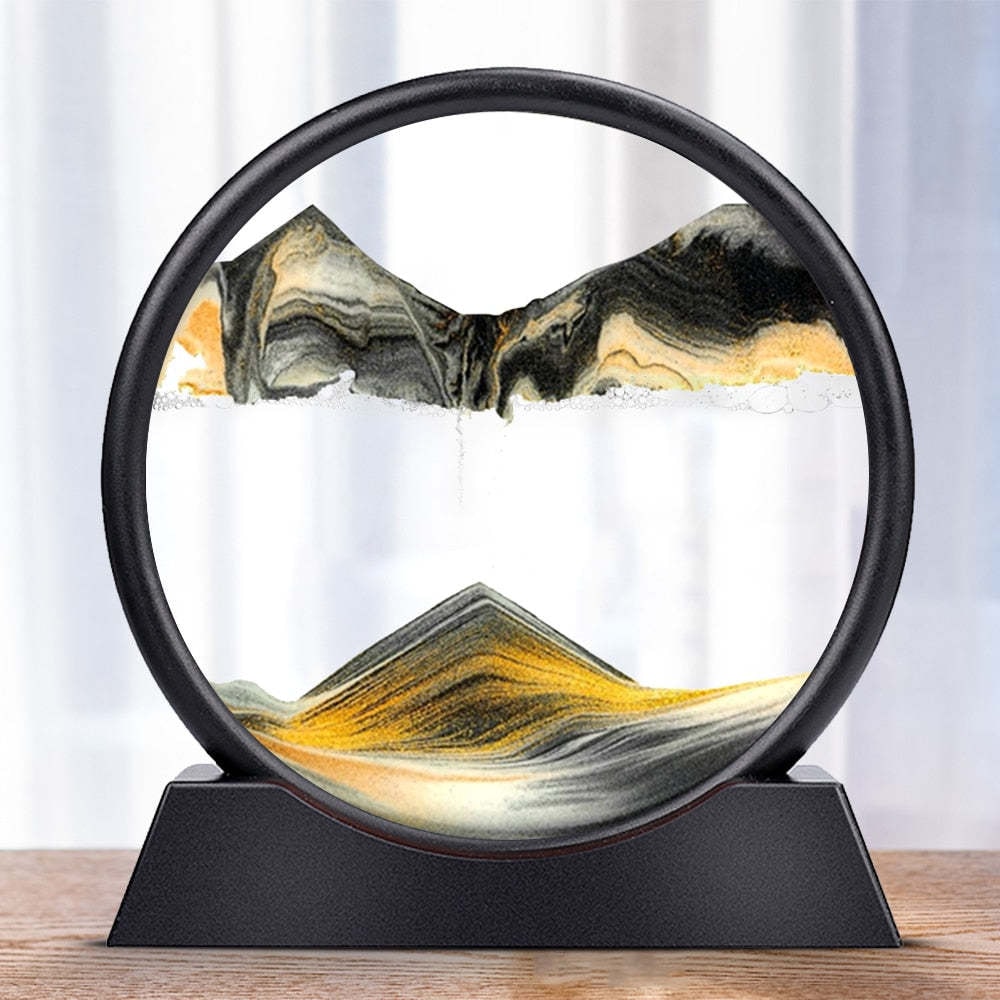 Moving Sand Art Picture Round Glass Sandscape with Stand for Desk Decor
