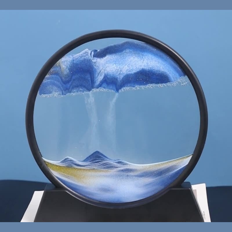 Moving Sand Art Picture Round Glass Sandscape with Stand for Desk Decor