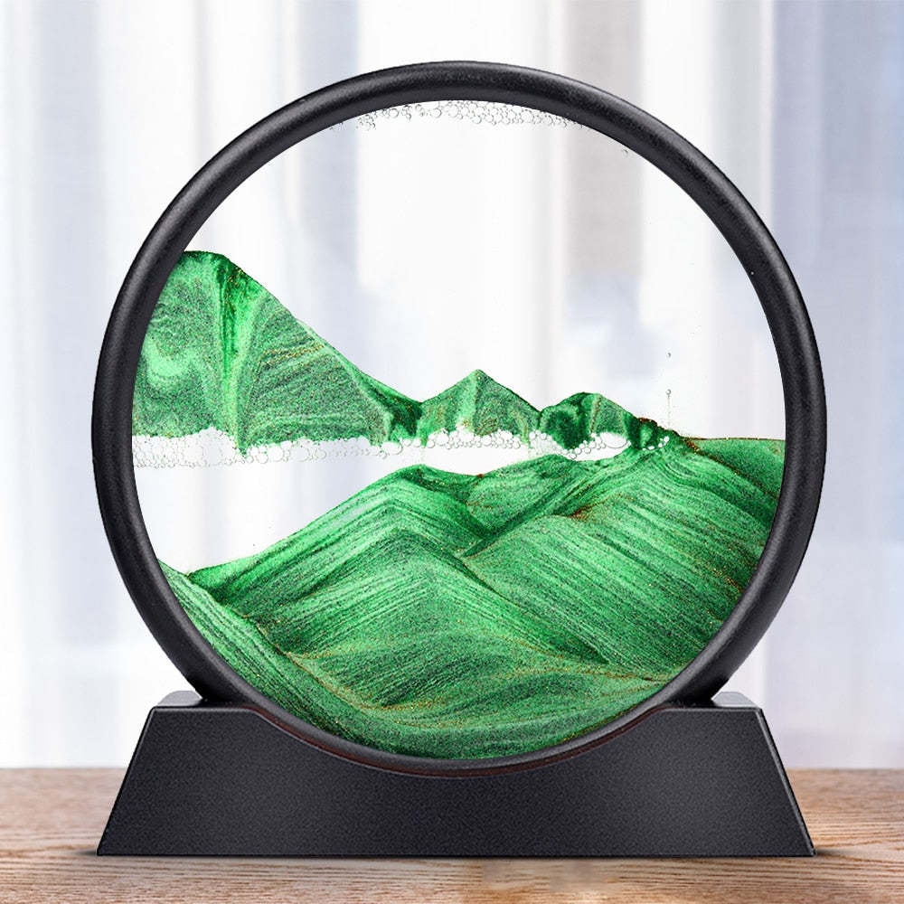Moving Sand Art Picture Round Glass Sandscape with Stand for Desk Decor