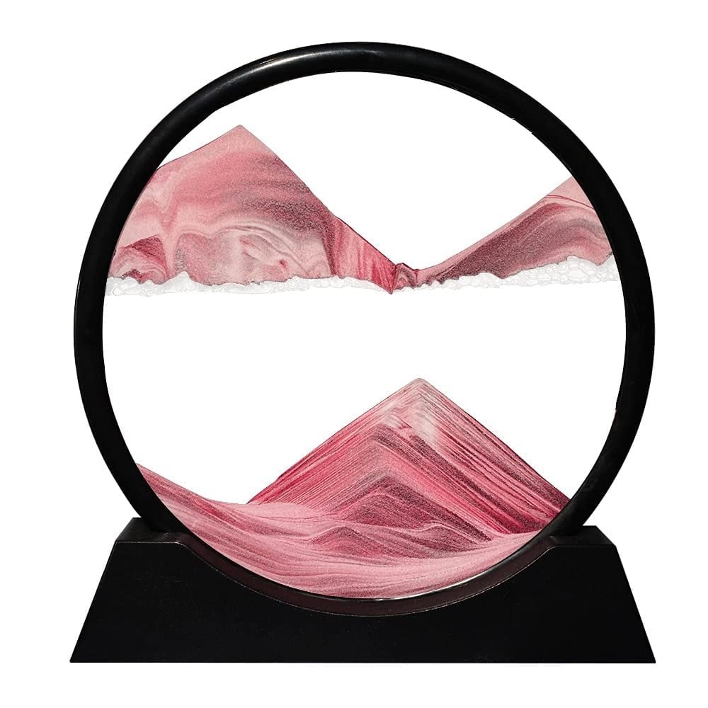 Moving Sand Art Picture Round Glass Sandscape with Stand for Desk Decor