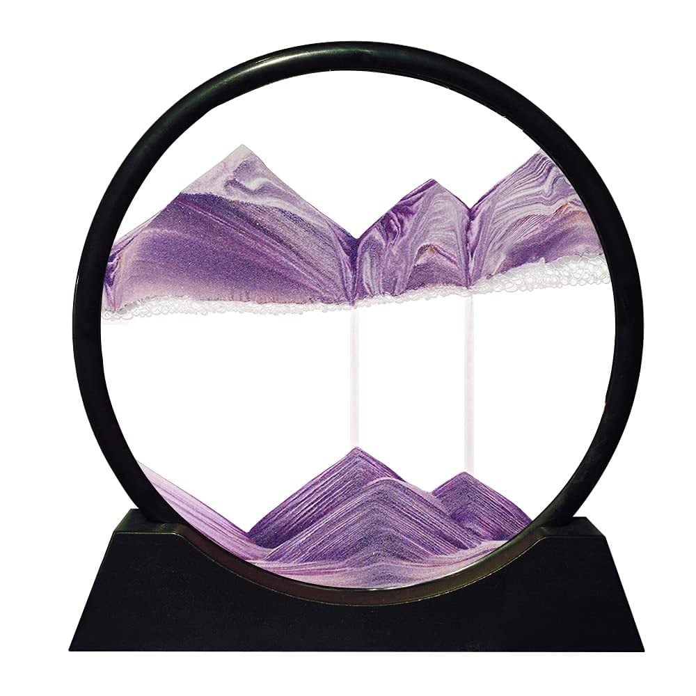 Moving Sand Art Picture Round Glass Sandscape with Stand for Desk Decor
