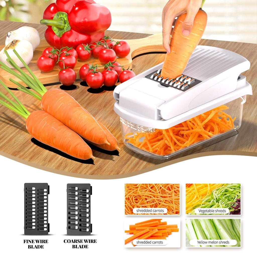 Multifunctional Vegetable Chopper with Container and Interchangeable Blades