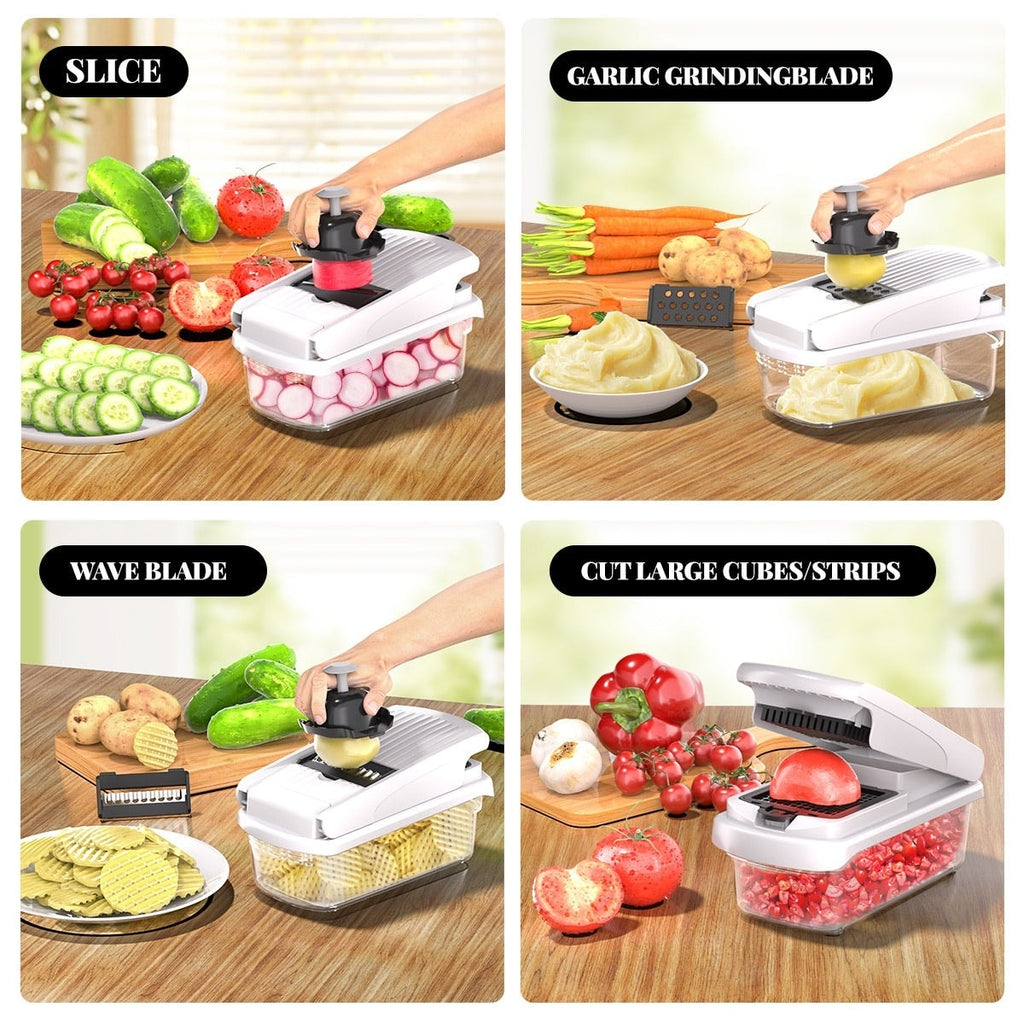 Multifunctional Vegetable Chopper with Container and Interchangeable Blades