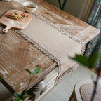 Natural Jute Table Runner with Decorative Trim for Rustic Farmhouse Dining