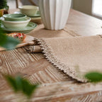 Natural Jute Table Runner with Decorative Trim for Rustic Farmhouse Dining