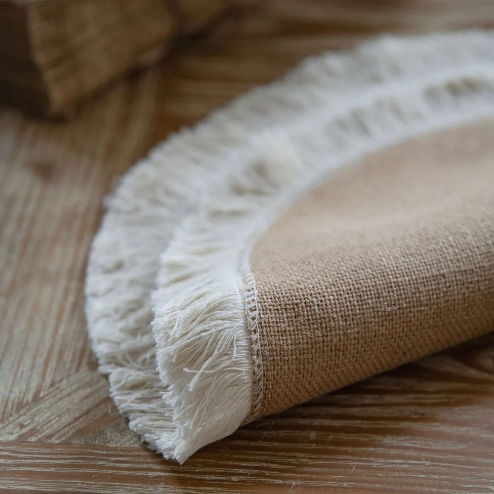 Natural Jute Table Runner with Decorative Trim for Rustic Farmhouse Dining