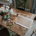 Natural Jute Table Runner with Decorative Trim for Rustic Farmhouse Dining