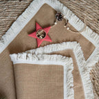 Natural Jute Table Runner with Decorative Trim for Rustic Farmhouse Dining