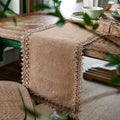 Natural Jute Table Runner with Decorative Trim for Rustic Farmhouse Dining