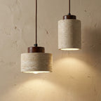 Natural Stone Pendant Light with Wooden Cap | Minimalist Cylinder Pendant