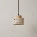 Natural Stone Pendant Light with Wooden Cap | Minimalist Cylinder Pendant
